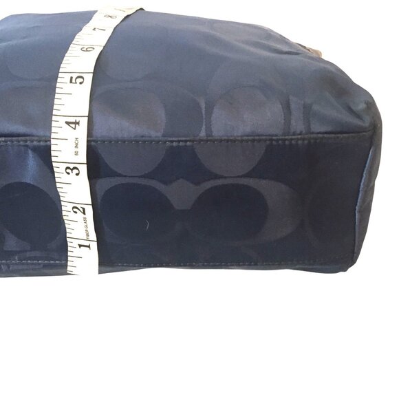 Coach Laura Signature Tote Navy Blue Textile & Patent Leather Large 12 X 12 - Picture 4 of 10